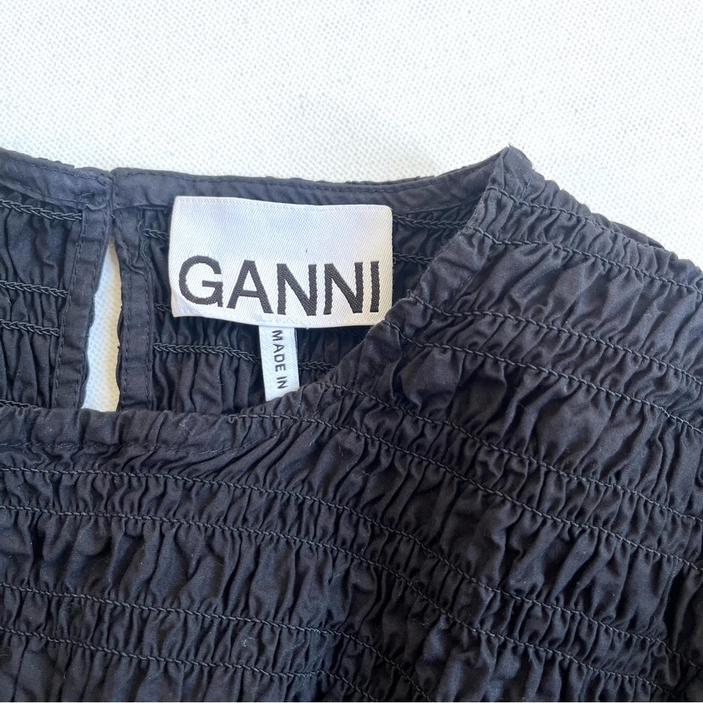 GANNI Black Cotton Poplin Mini Smock Dress - Picture 4 of 8